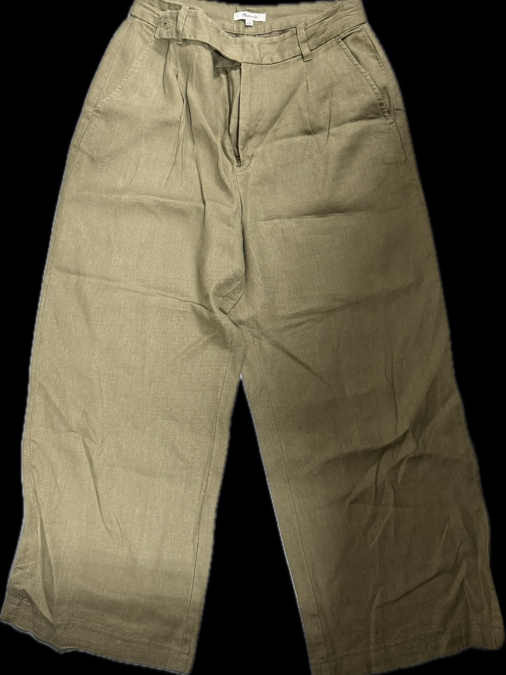 Madewell Wide Leg Olive Green Linen Blend Pants size 8